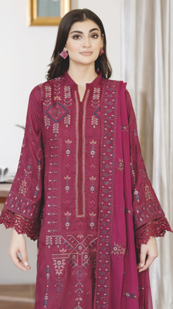 Luxury Embroidered Silk Viscose 3PC Suit | Bamber Chiffon Embroidered Dupatta | Winter Wear