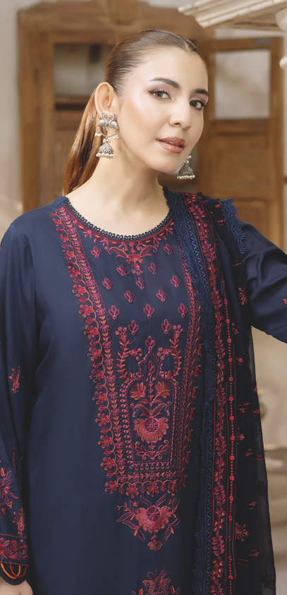 Embroidered Silk Viscose 3 Piece with Luxury Chiffon Dupatta