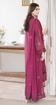 Luxury Embroidered Silk Viscose 3PC Suit | Bamber Chiffon Embroidered Dupatta | Winter Wear