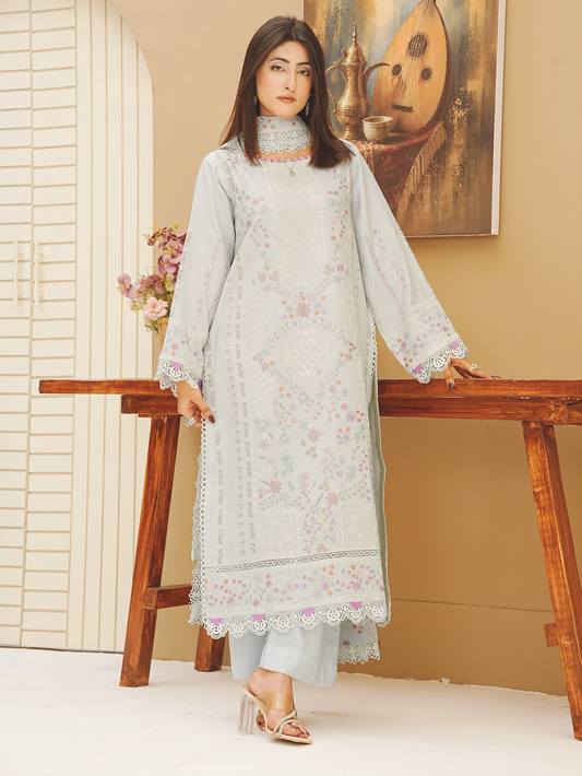 Premium Embroidered Peach Leather 3-Piece Suit with Wool Shawl