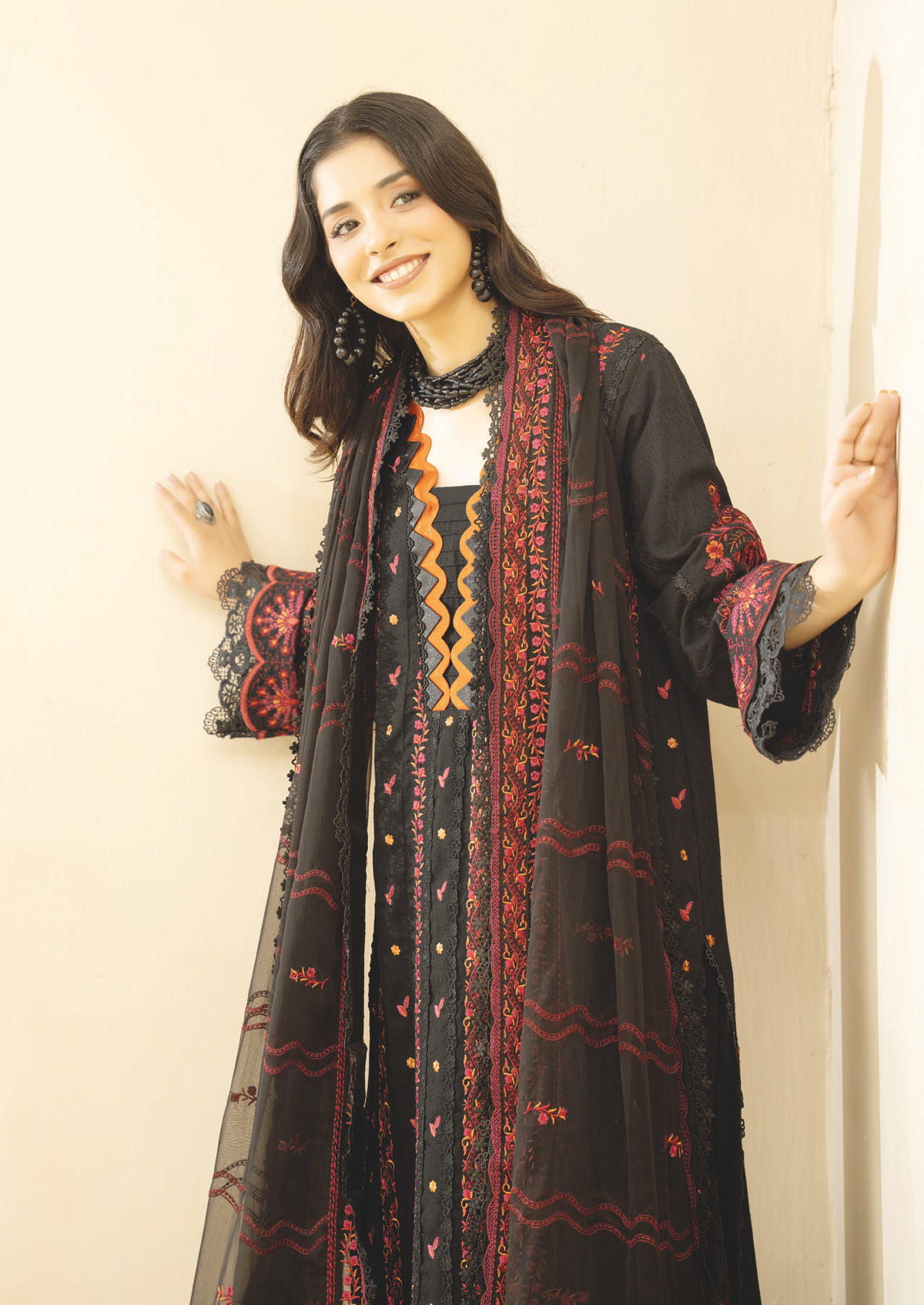 Elegant Embroidered Resham Karandi Bamber Chiffon Dupatta | Winter Collection
