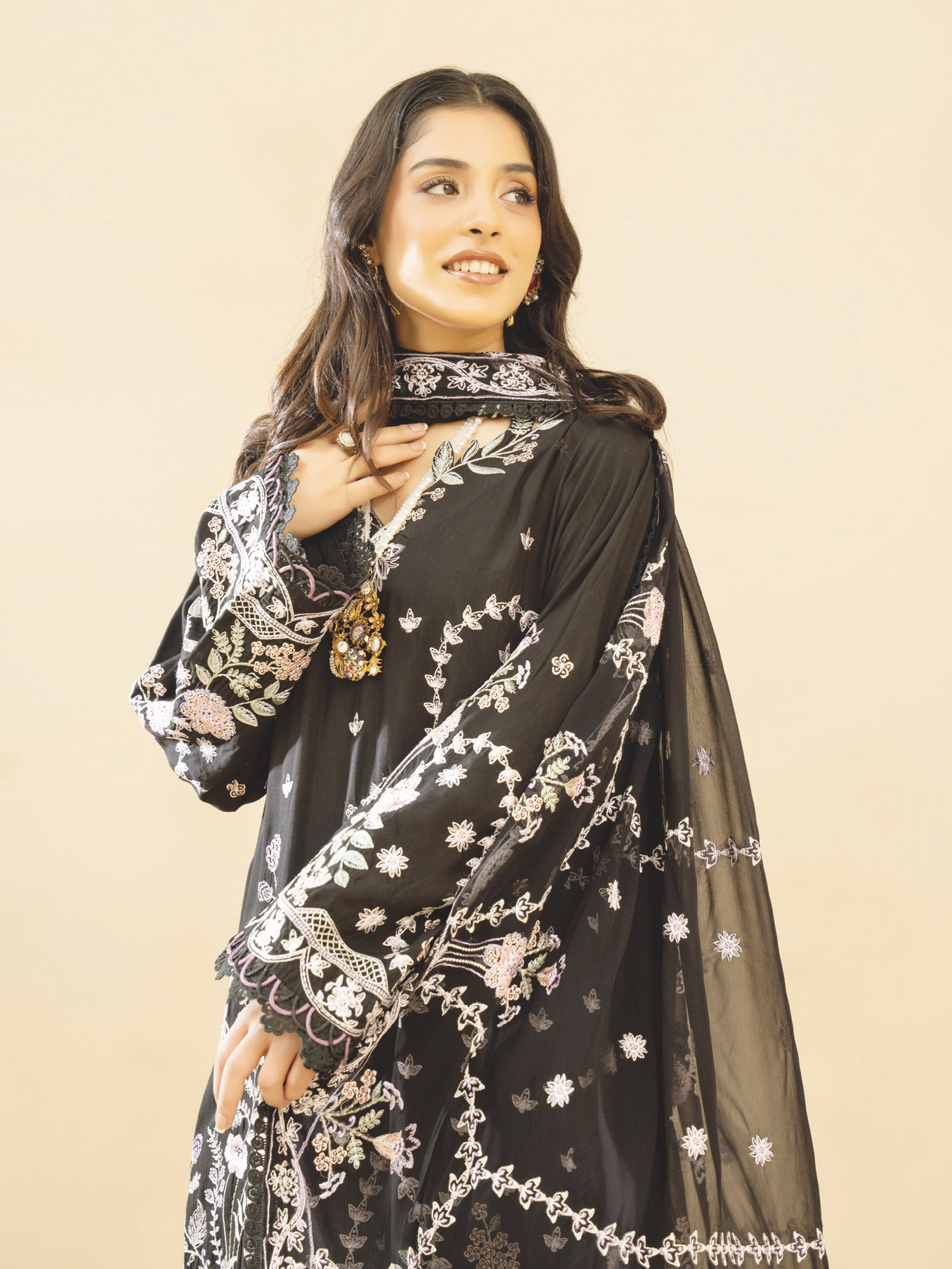 Premium Silk Viscose Embroidered Suit with Elegant Bamber Chiffon Dupatta