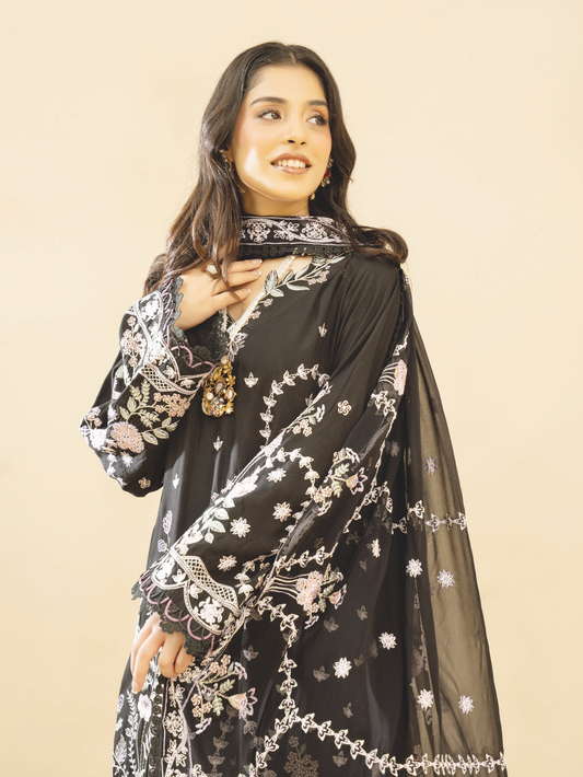 Premium Silk Viscose Embroidered Suit with Elegant Bamber Chiffon Dupatta