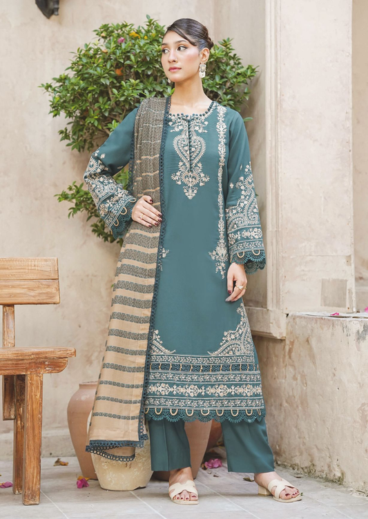 Elegant Embroidered Winter Collection with Jacquard Wool Shawl