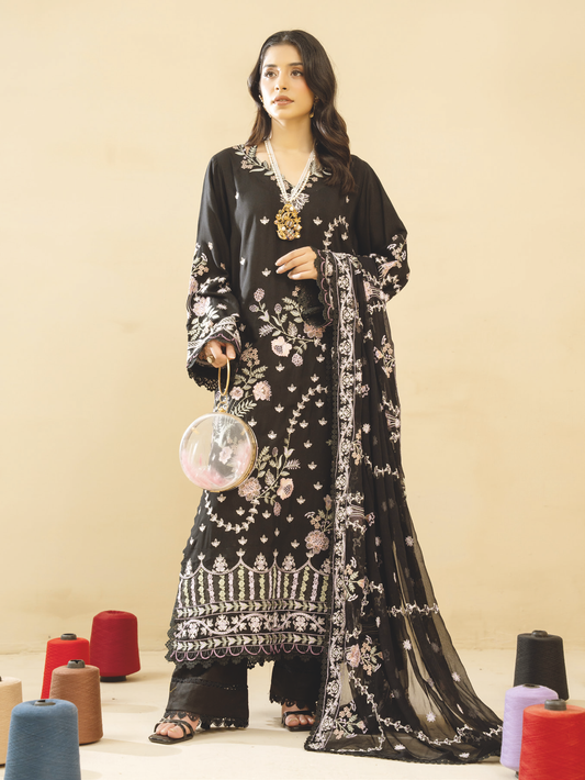 Premium Silk Viscose Embroidered Suit with Elegant Bamber Chiffon Dupatta