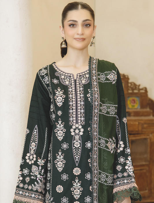 Premium Embroidered Karandi 3 Piece Suit | Resham Embroidery with Bamber Chiffon Dupatta