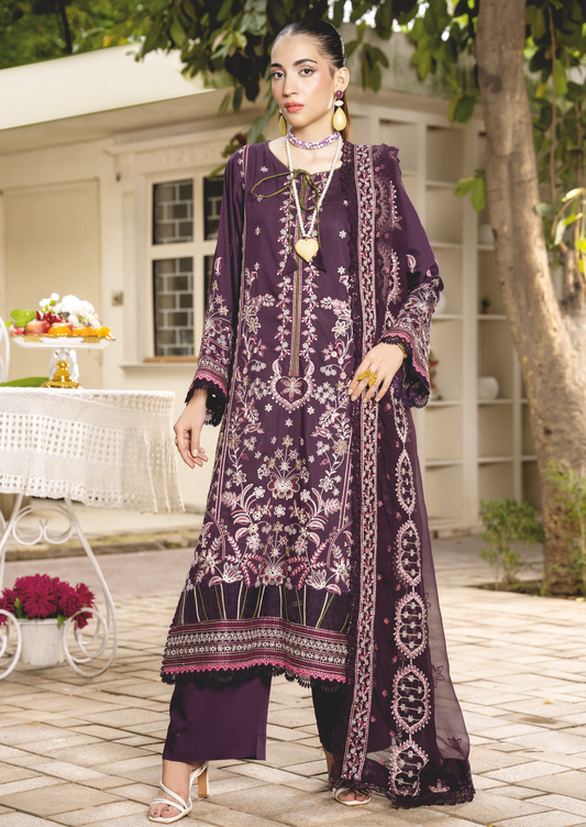 Embroidered Silk Viscose Suit with Embroidered Bamber Chiffon Dupatta