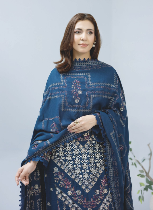 Premium Winter Collection – Embroidered 3-Piece Suit with Wool Shawl