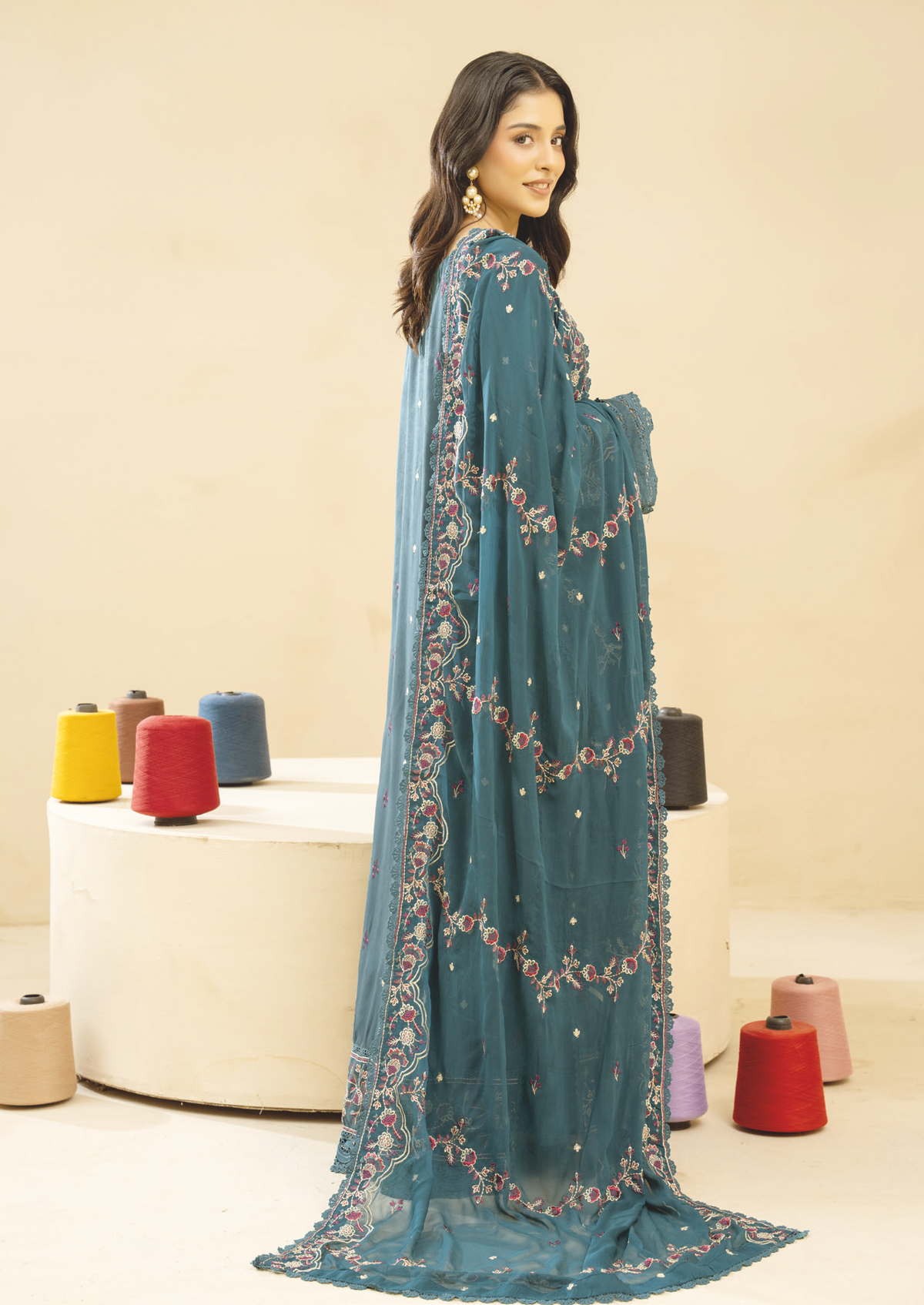 Luxury Embroidered Silk Viscose 3PC | Embroidered Bamber Chiffon Dupatta | Designer Winter Suit