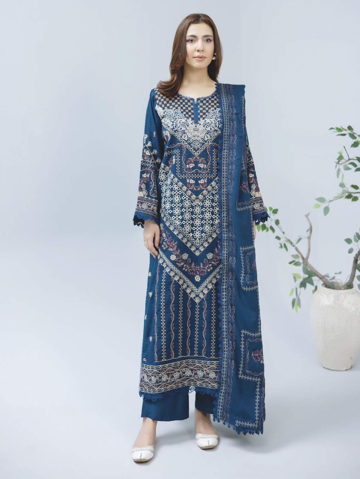 Premium Winter Collection – Embroidered 3-Piece Suit with Wool Shawl