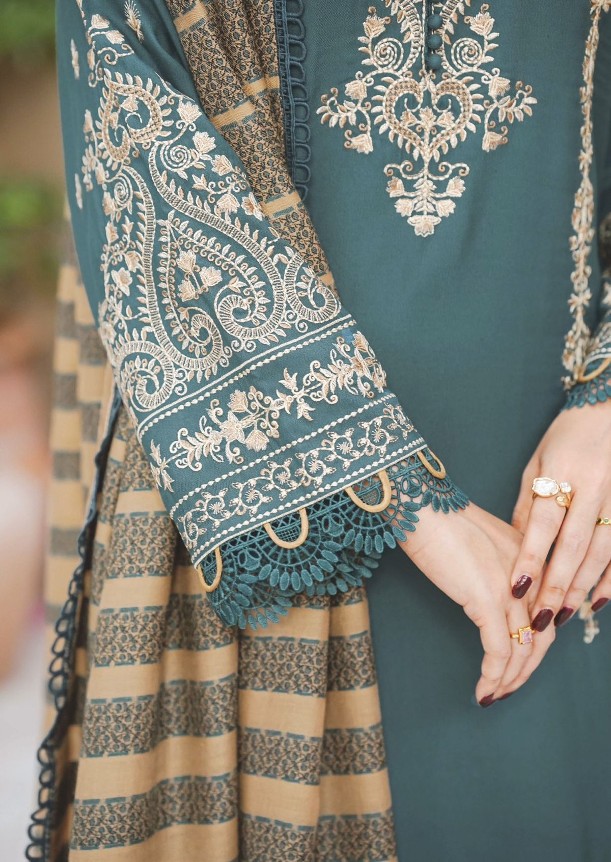 Elegant Embroidered Winter Collection with Jacquard Wool Shawl