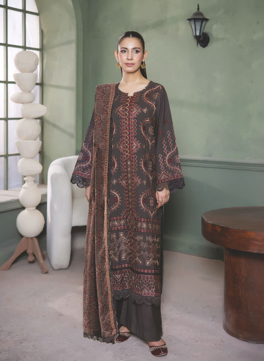 Embroidered Winter Suit with Embroidered Shawl