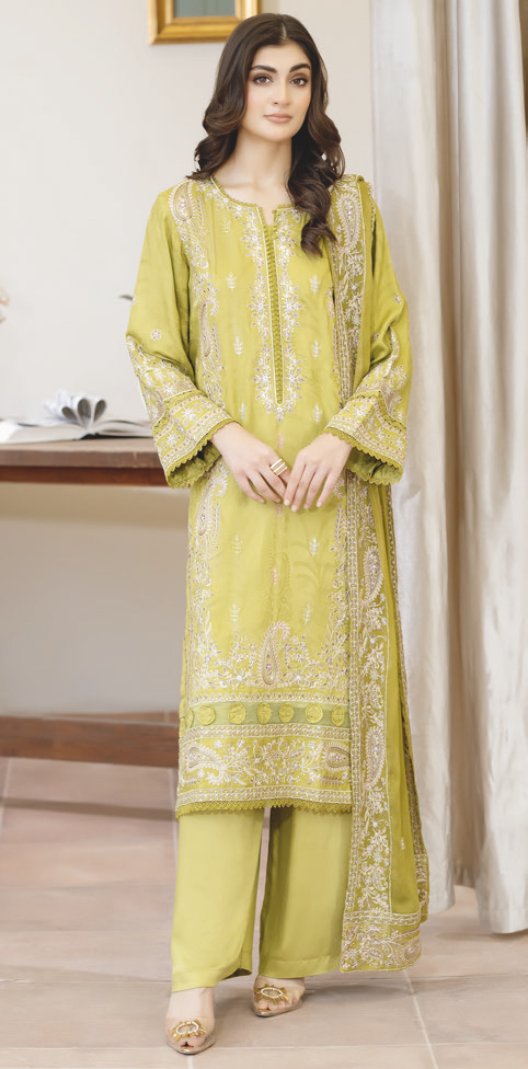 Embroidered Silk Viscose Pakistani Suit | Embroidered Bamber Chiffon Dupatta | Luxury Collection
