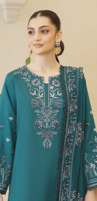 Premium Silk Viscose Embroidered Suit with Bamber Chiffon Dupatta