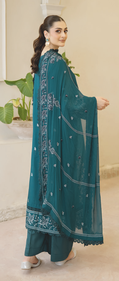 Premium Silk Viscose Embroidered Suit with Bamber Chiffon Dupatta