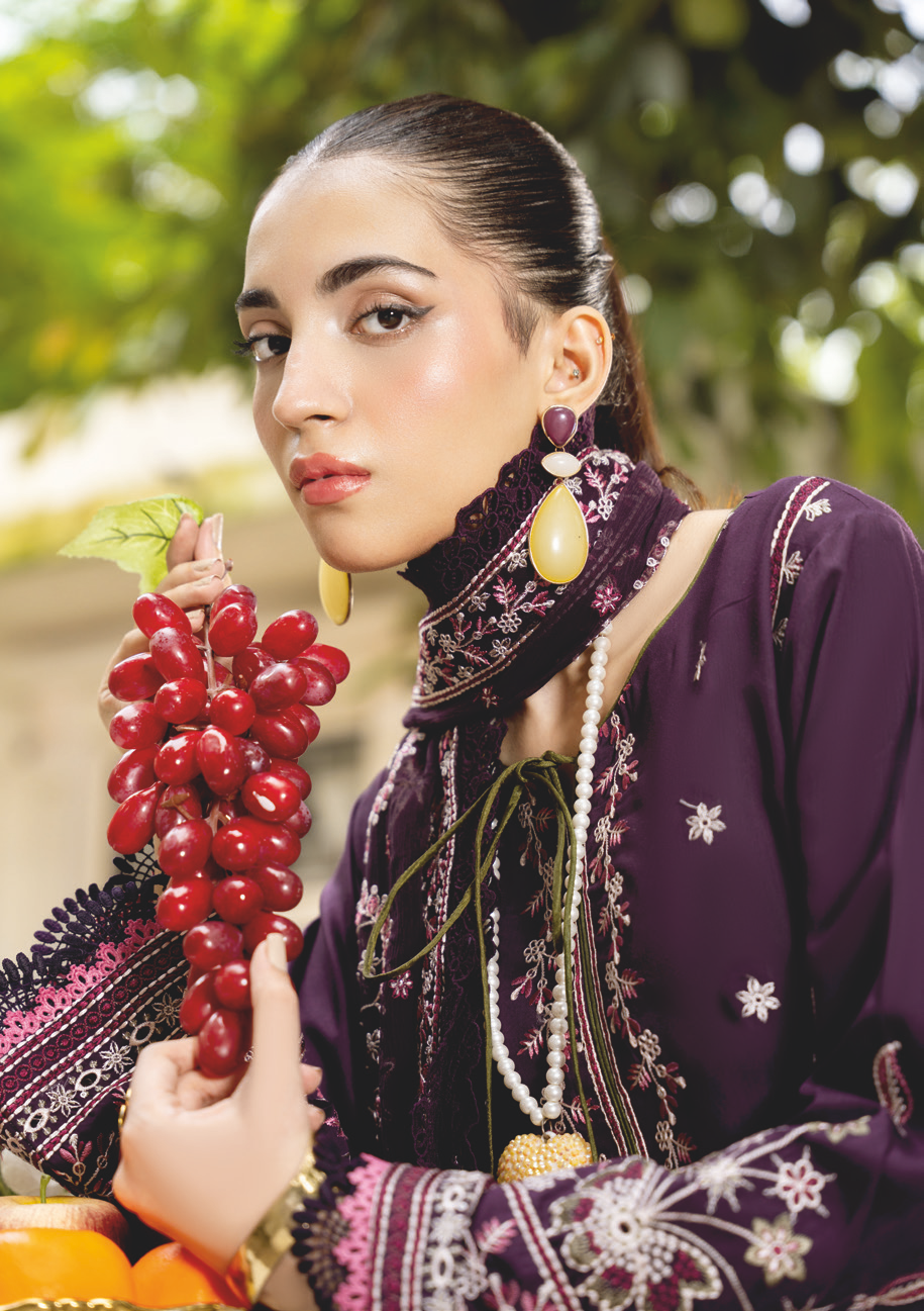Embroidered Silk Viscose Suit with Embroidered Bamber Chiffon Dupatta