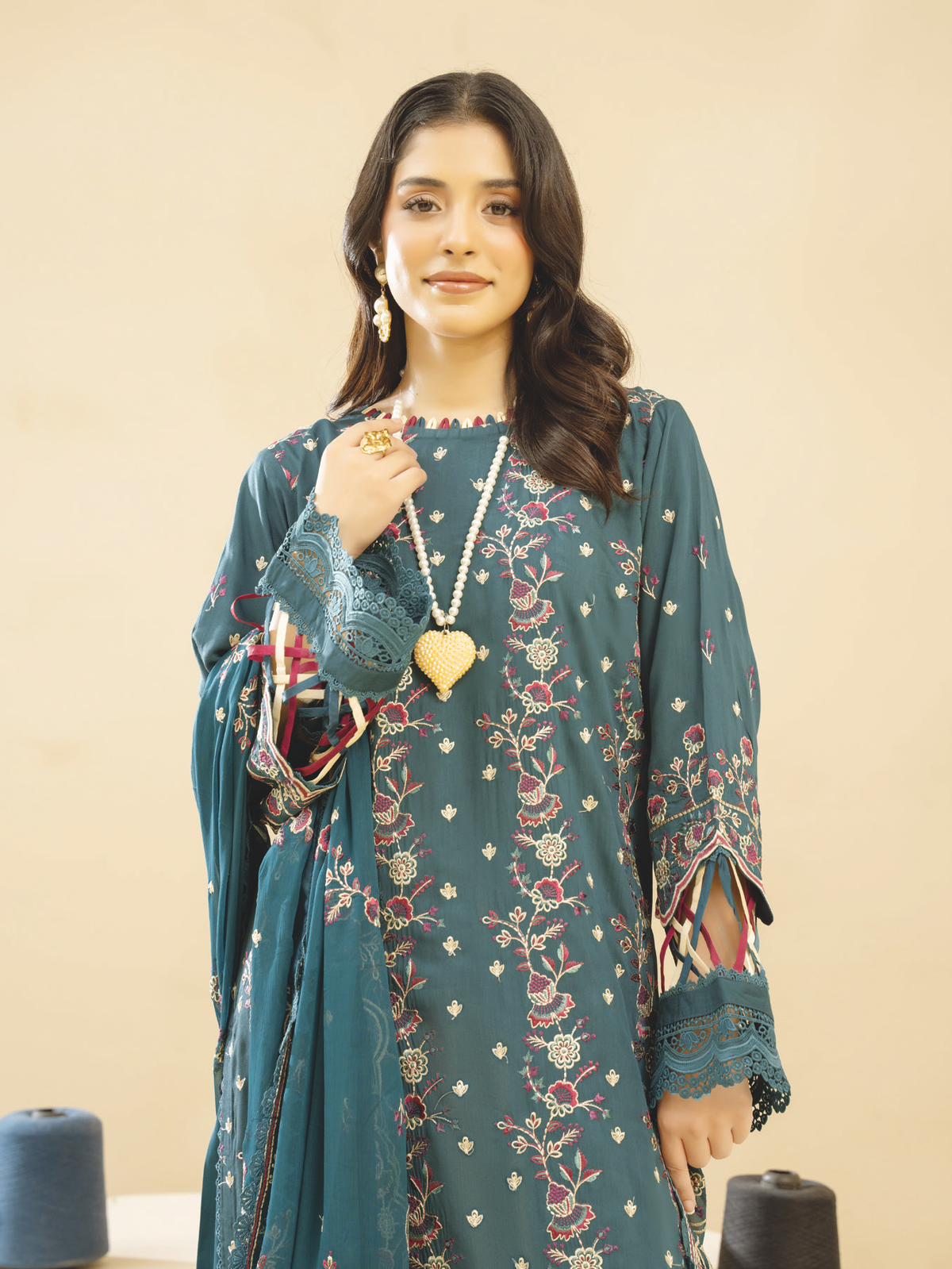 Luxury Embroidered Silk Viscose 3PC | Embroidered Bamber Chiffon Dupatta | Designer Winter Suit