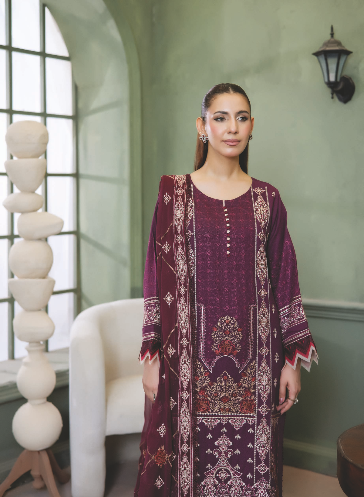 Elegant Embroidered Resham Karandi with Bamber Chiffon Dupatta