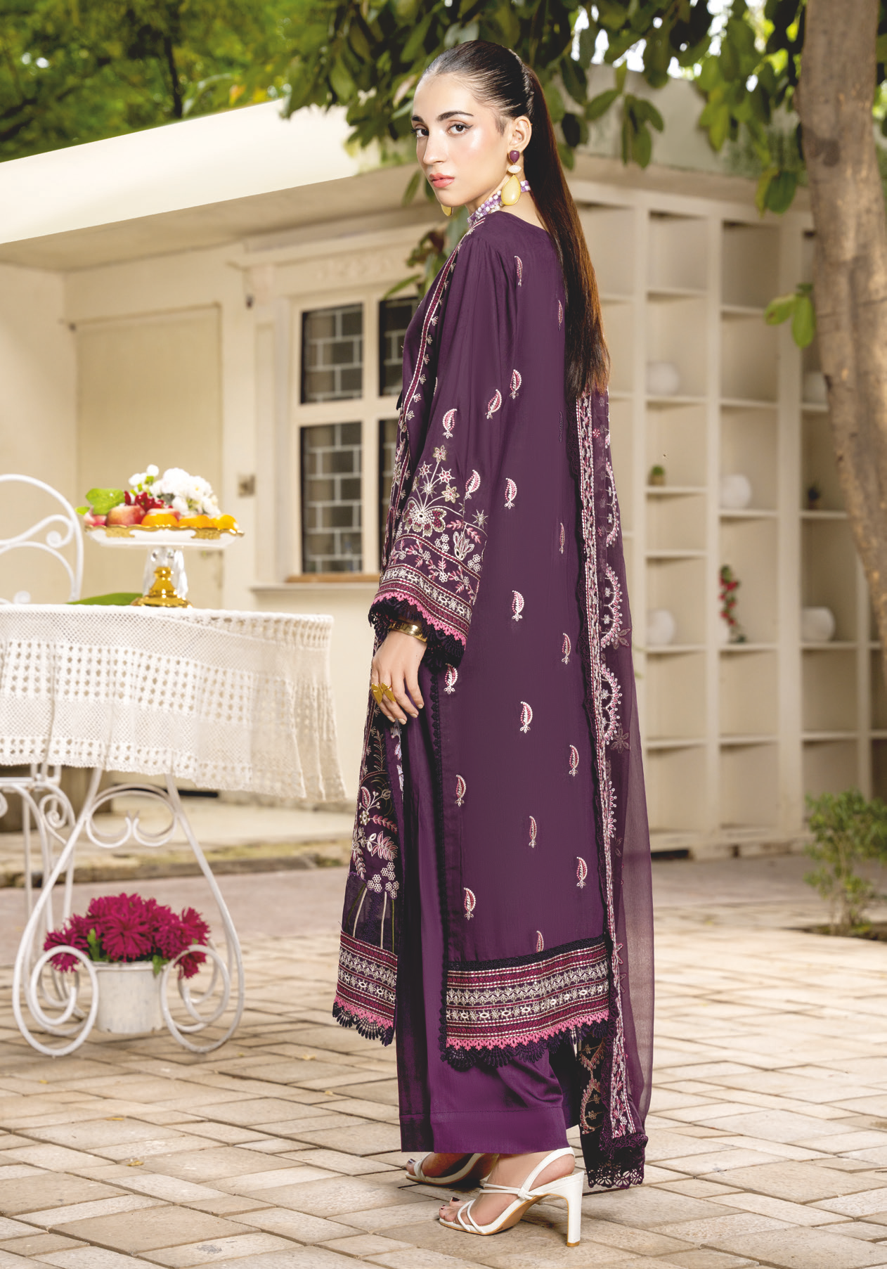 Embroidered Silk Viscose Suit with Embroidered Bamber Chiffon Dupatta