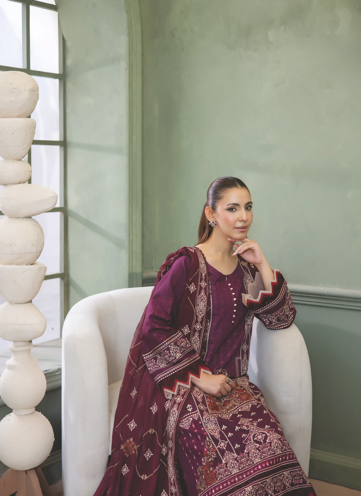Elegant Embroidered Resham Karandi with Bamber Chiffon Dupatta