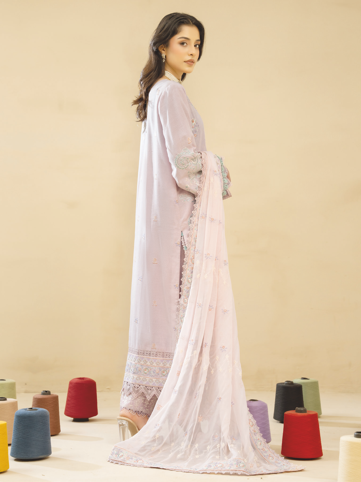 Designer Embroidered Karandi Suit for Women | Resham Embroidery & Bamber Chiffon Dupatta