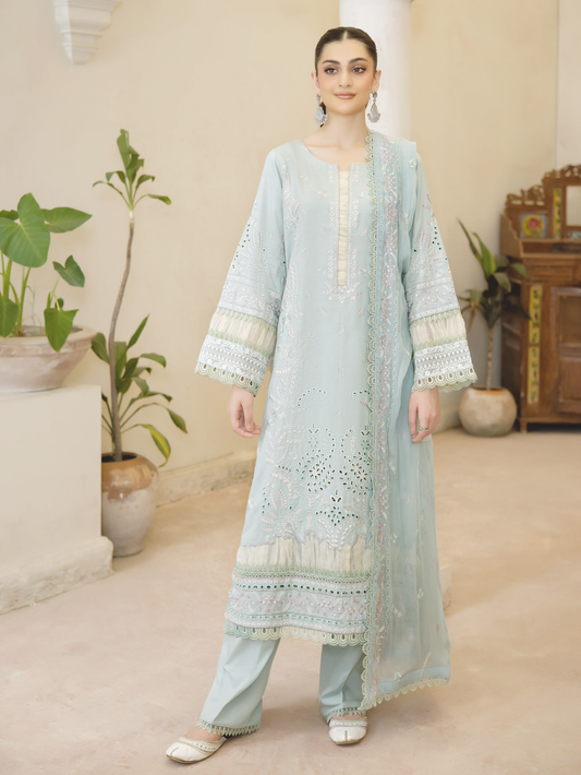 Embroidered Resham Karandi Suit with Embroidered Bamber Chiffon Dupatta | Luxury Winter Collection