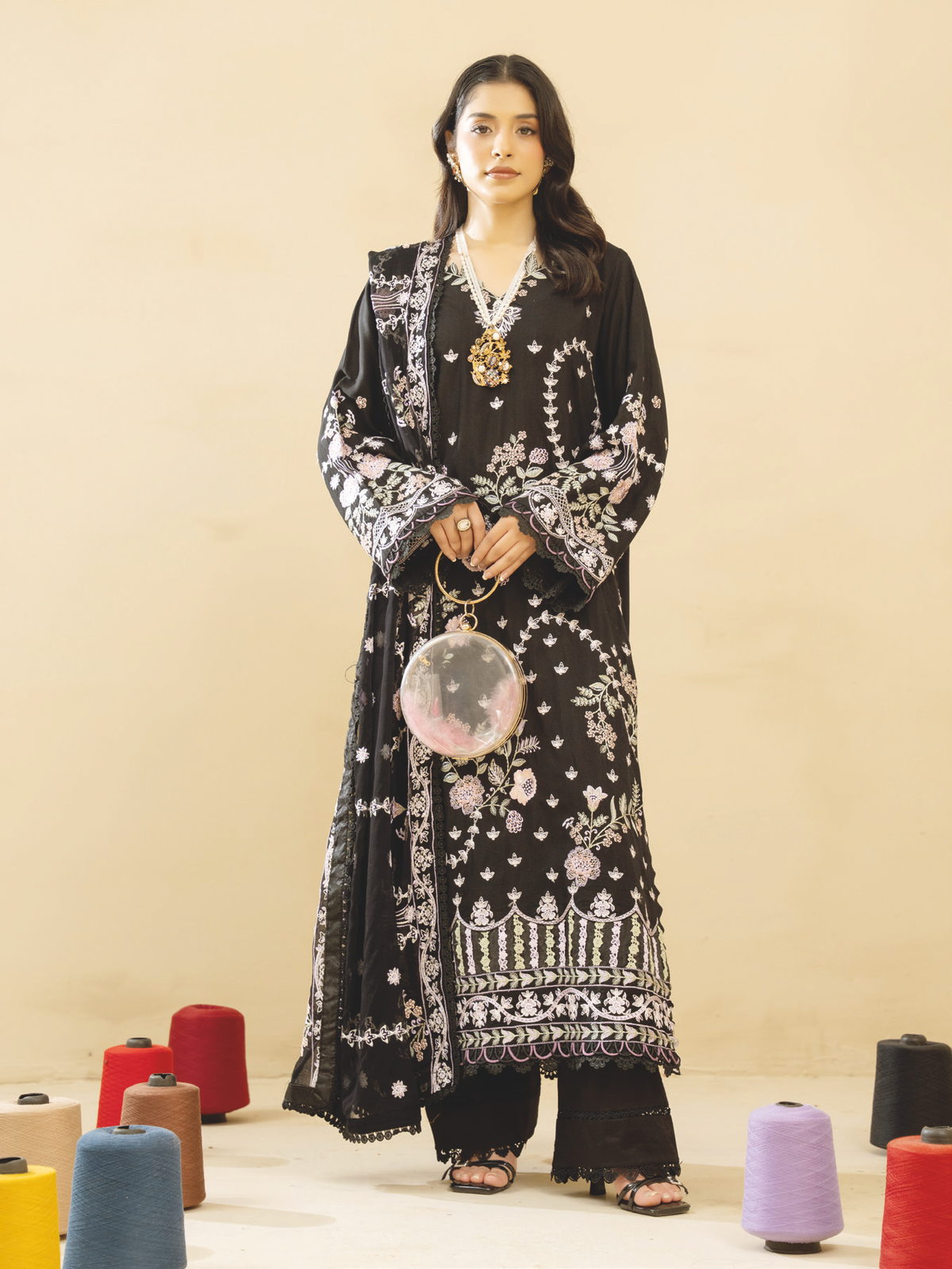 Premium Silk Viscose Embroidered Suit with Elegant Bamber Chiffon Dupatta