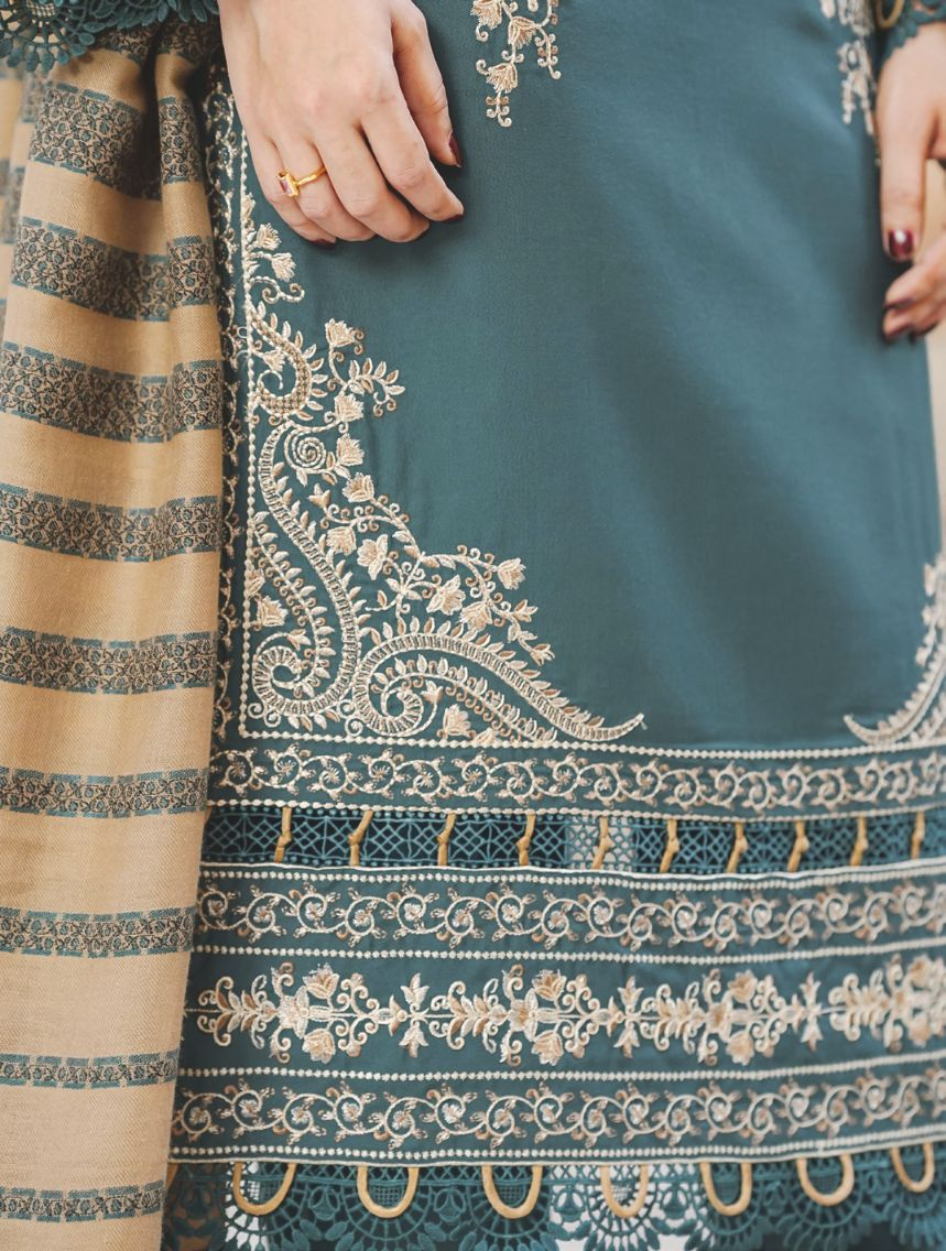 Elegant Embroidered Winter Collection with Jacquard Wool Shawl