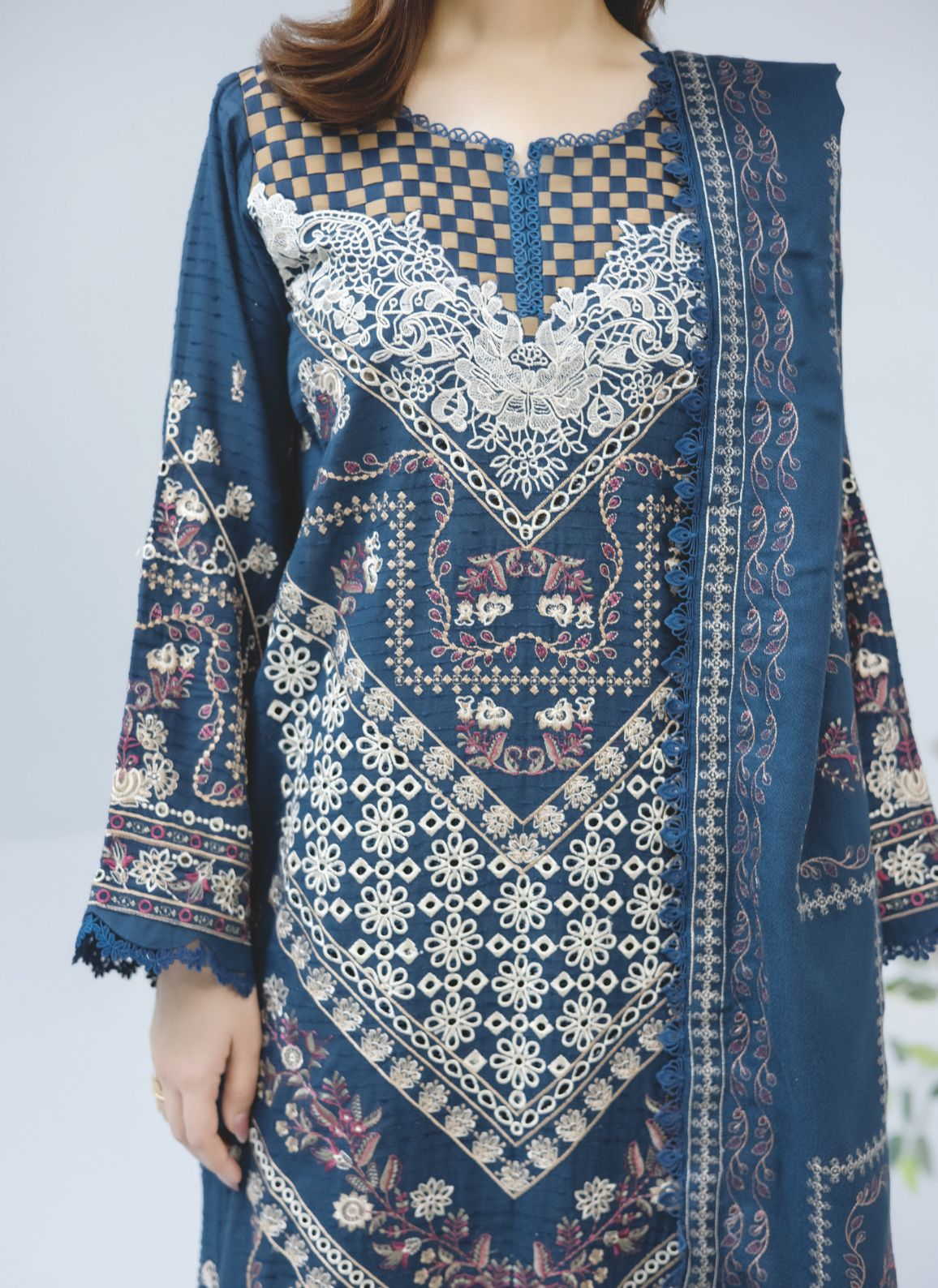 Premium Winter Collection – Embroidered 3-Piece Suit with Wool Shawl
