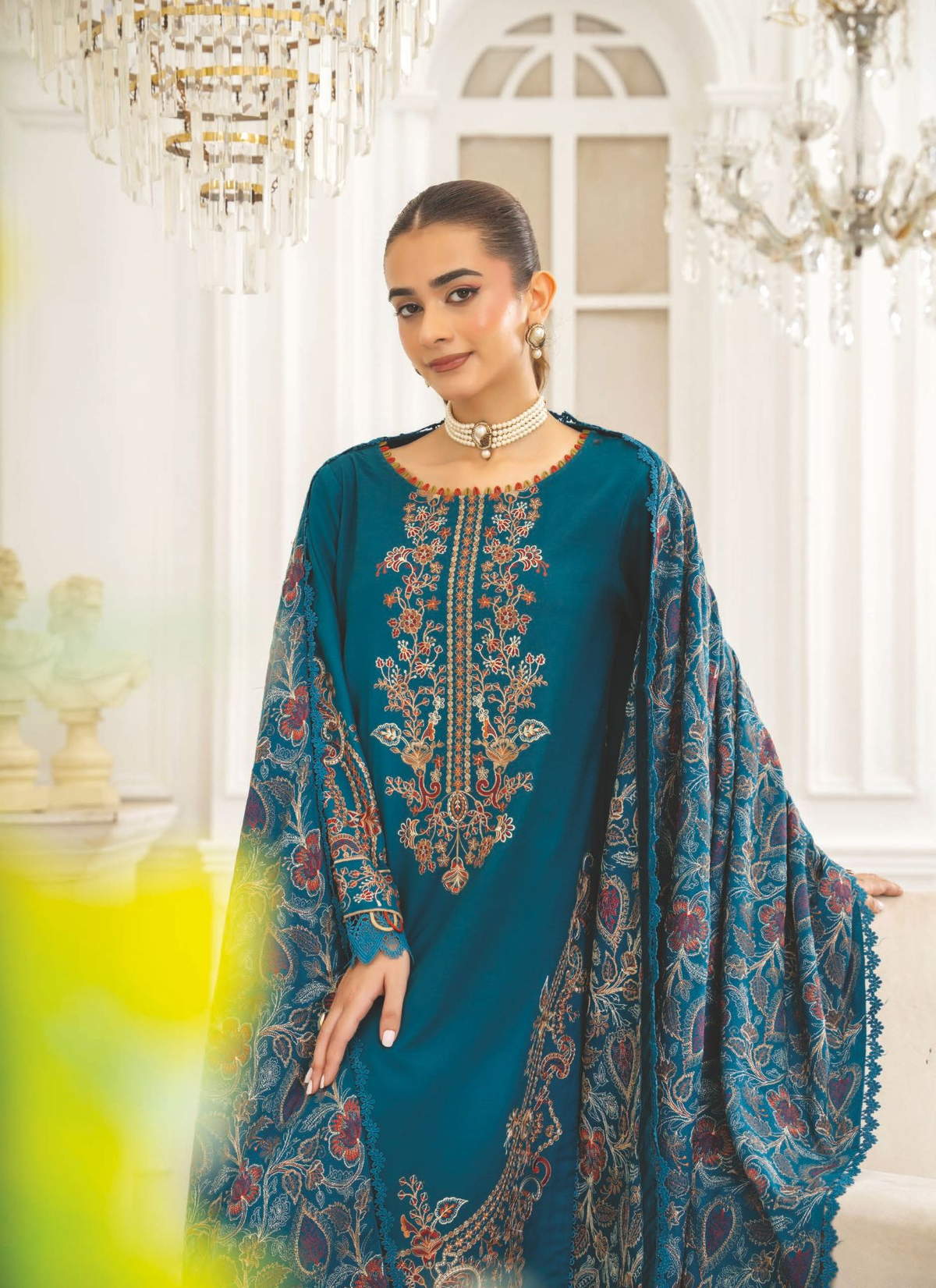 Luxury Embroidered Winter 3-Piece Suit with Shawl