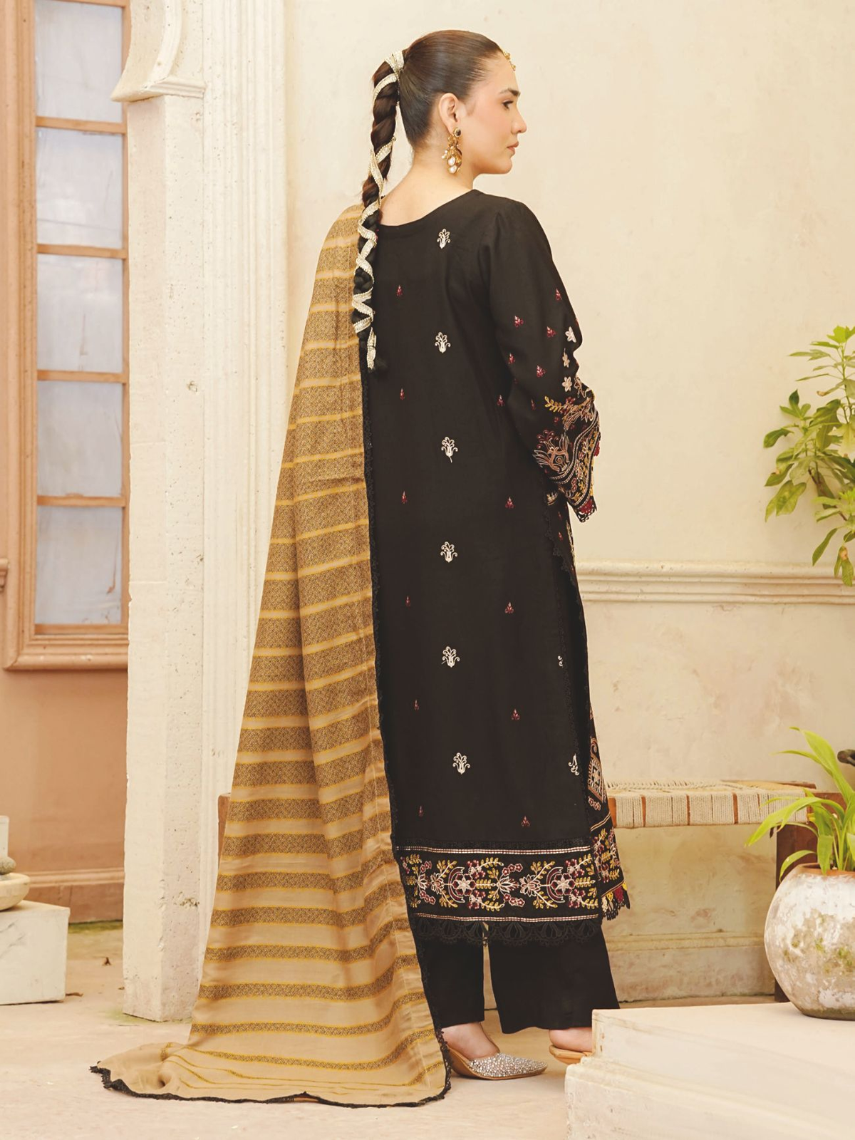 Premium Embroidered Winter Suit with Jacquard Luxury Shawl