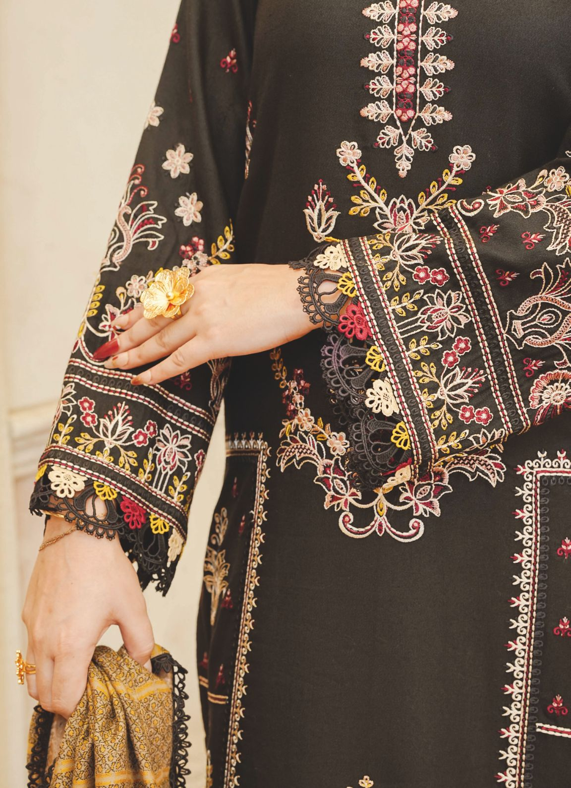 Premium Embroidered Winter Suit with Jacquard Luxury Shawl