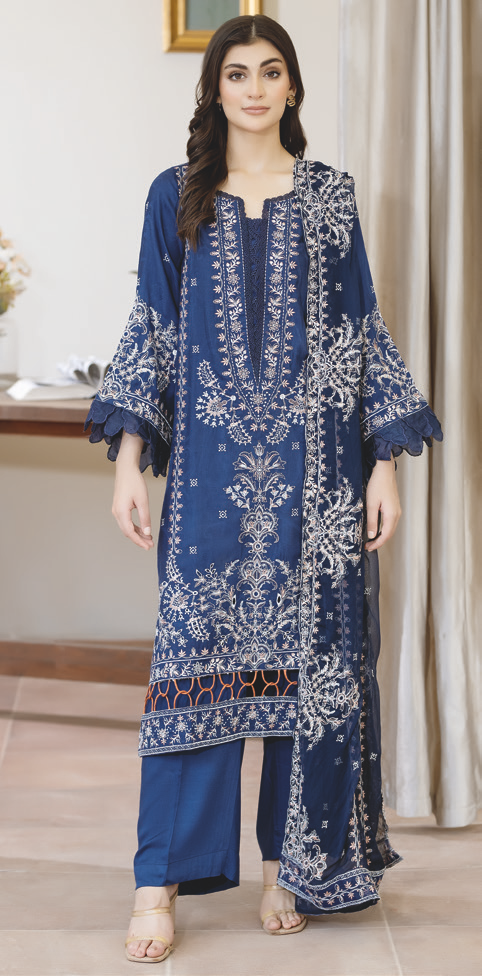 Premium Embroidered Silk Viscose Dress for Women | Bamber Chiffon Dupatta | Festive Winter Wear