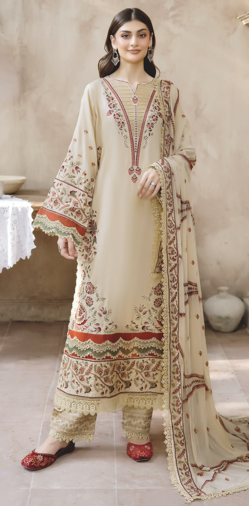Elegant Embroidered Silk Viscose with Bamber Chiffon Dupatta