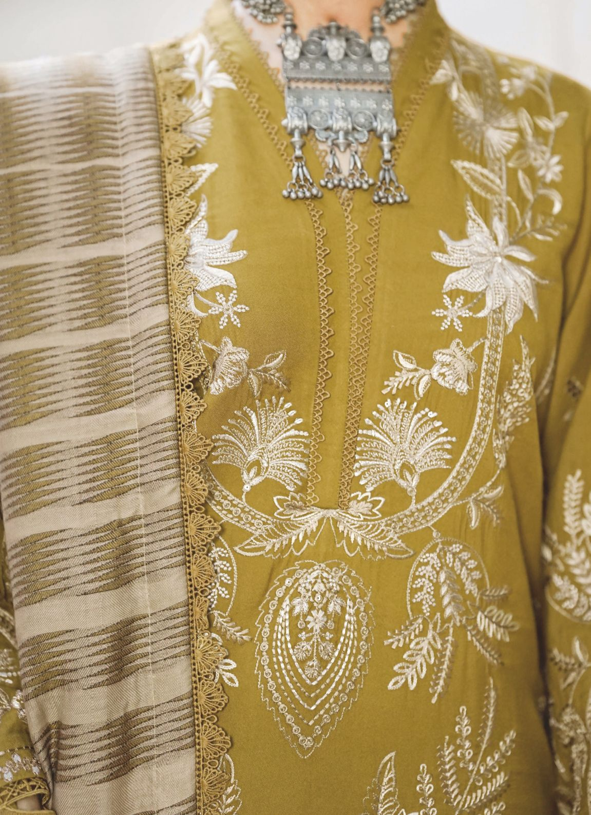 Embroidered Winter Collection with Jacquard Luxury Wool Shawl