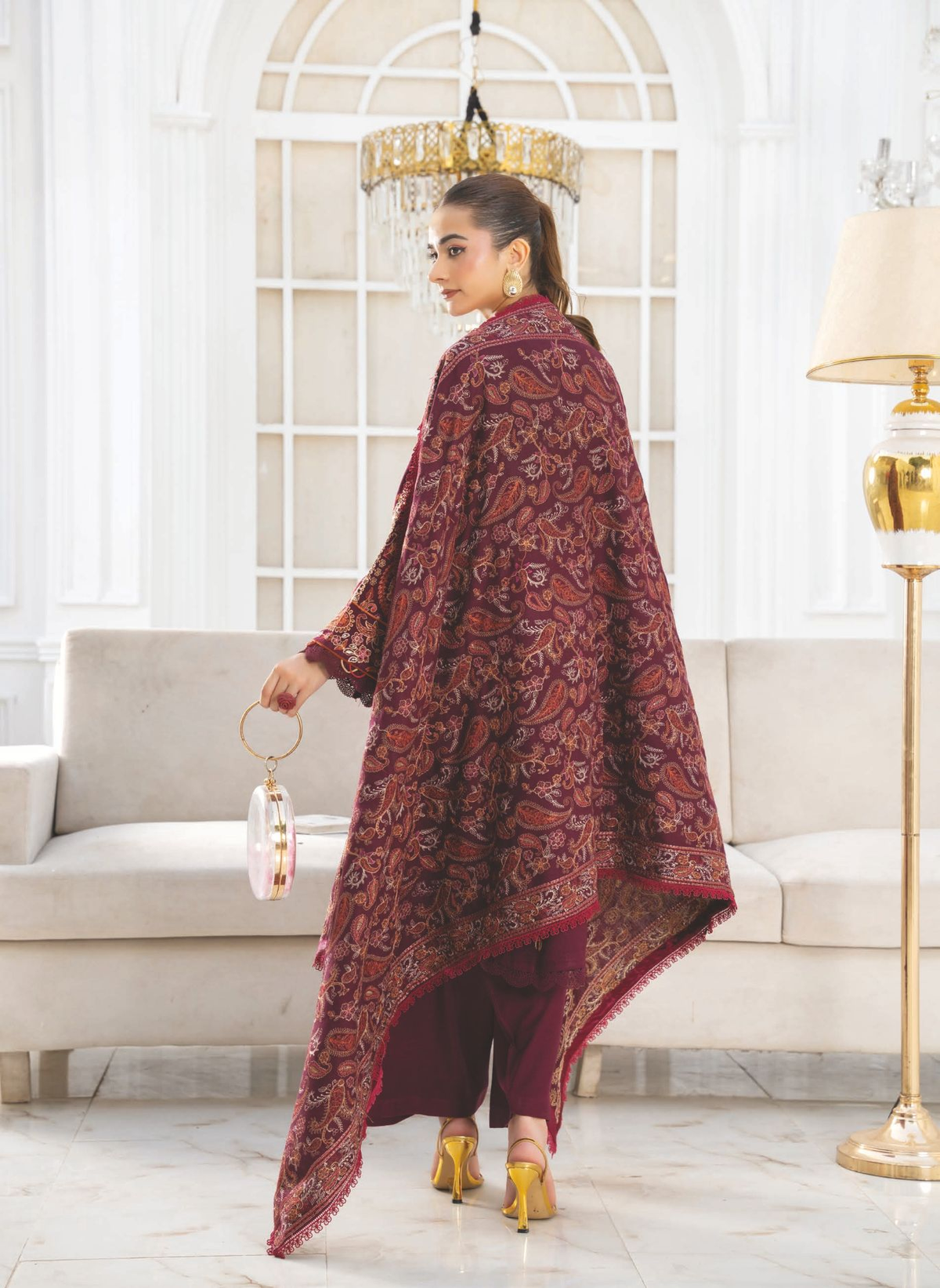 Embroidered Winter Outfit with Embroidered Luxury Shawl
