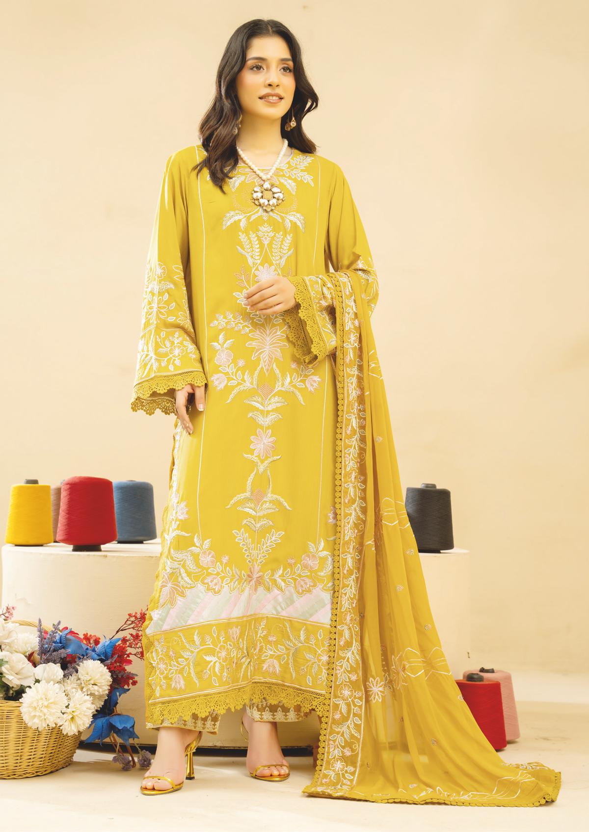Embroidered Silk Viscose Collection | Bamber Chiffon Dupatta
