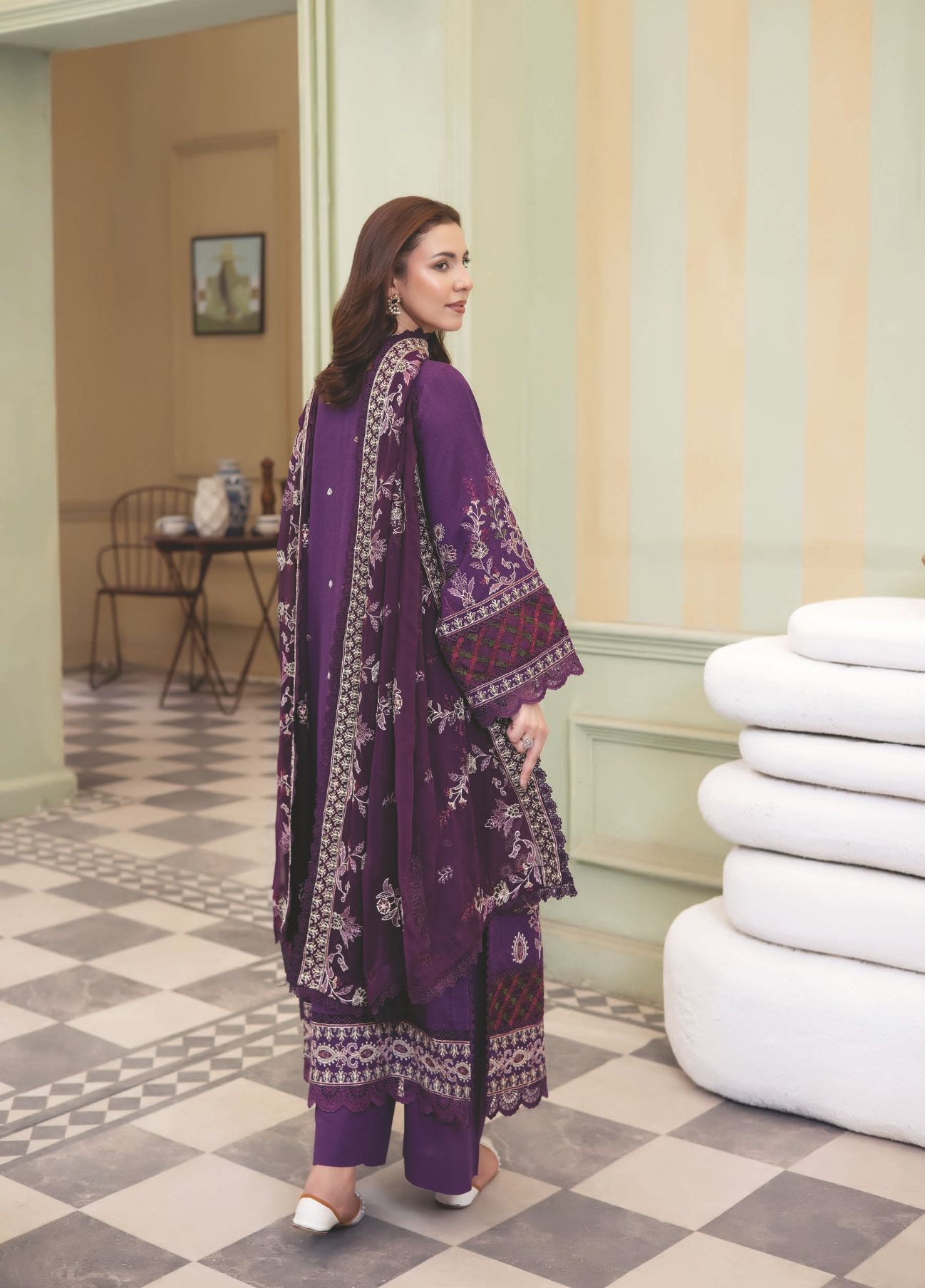 Designer-Inspired Karandi Suit with Embroidered Bamber Chiffon Dupatta
