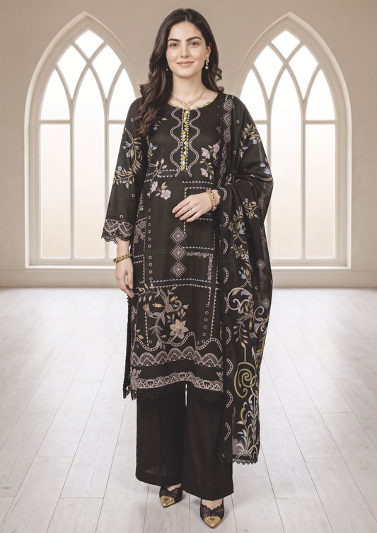 Classy Printed Winter Suit with Elegant Printed Wool Shawl