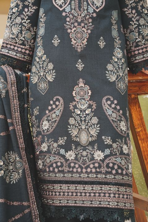 Exclusive Peach Leather Winter Suit with Embroidered Wool Shawl