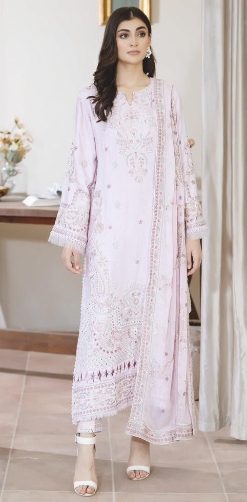 Premium Pakistani Embroidered Silk Viscose Suit | Bamber Chiffon Embroidered Dupatta | Winter Collection