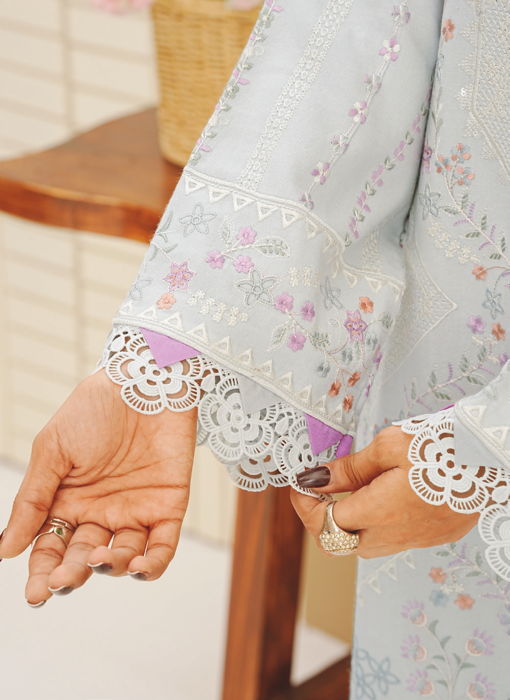 Premium Embroidered Peach Leather 3-Piece Suit with Wool Shawl