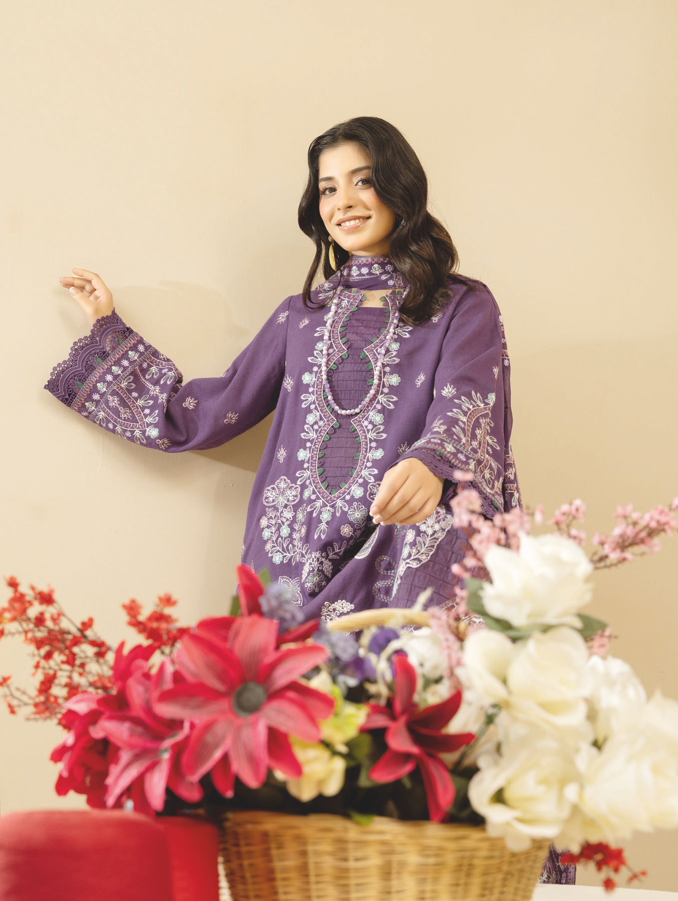Embroidered Resham Karandi with Embroidered Bamber Chiffon Dupatta