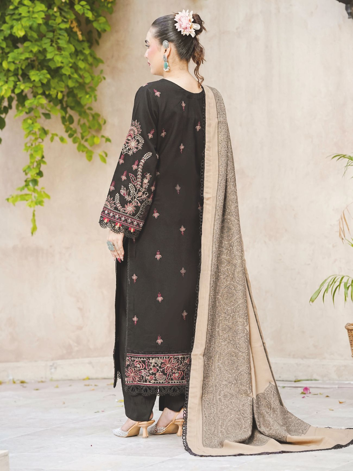 Elegant Embroidered Winter Collection with Jacquard Wool Shawl
