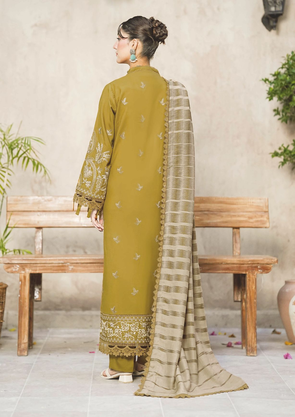 Embroidered Winter Collection with Jacquard Luxury Wool Shawl