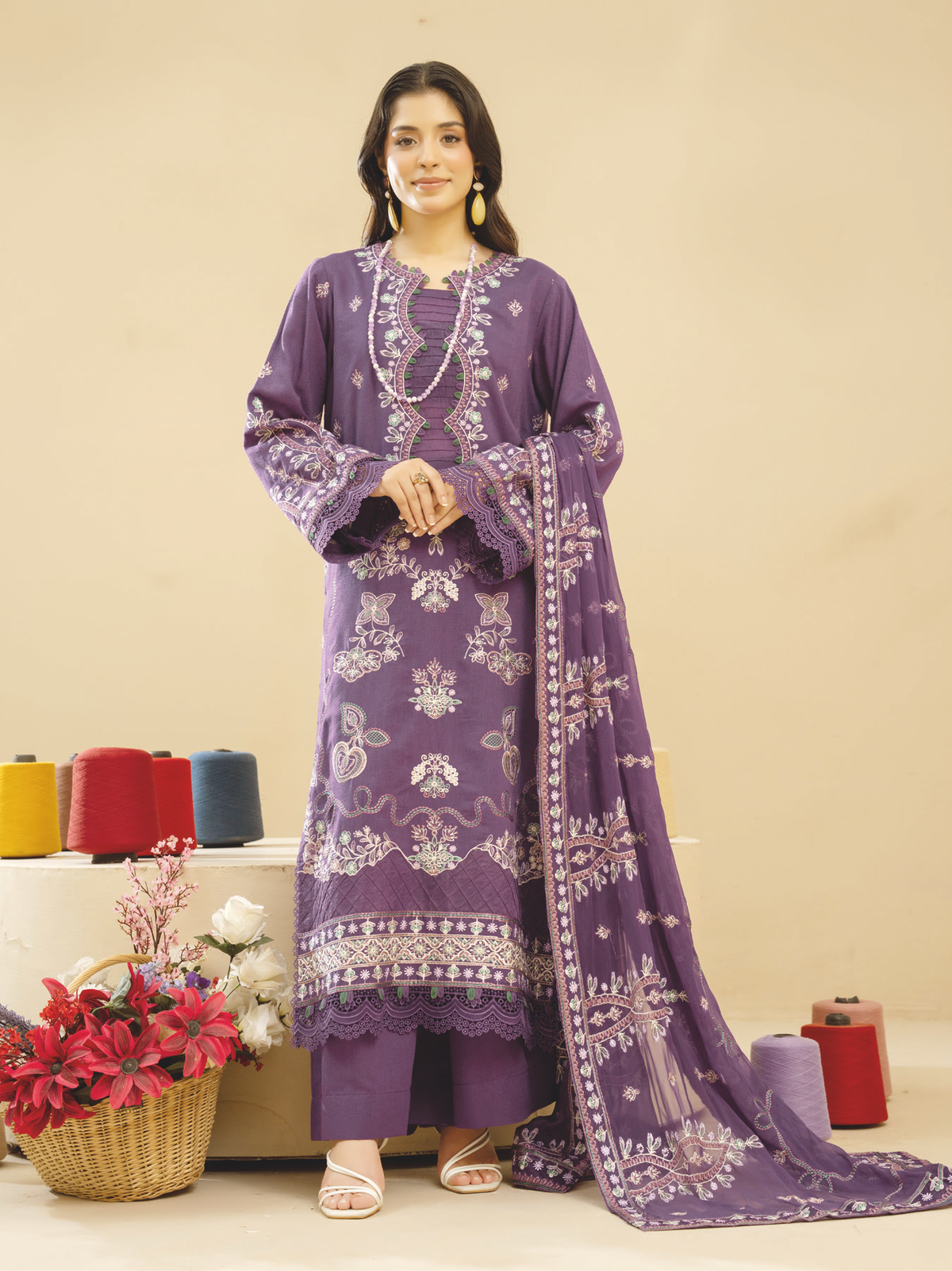 Embroidered Resham Karandi with Embroidered Bamber Chiffon Dupatta