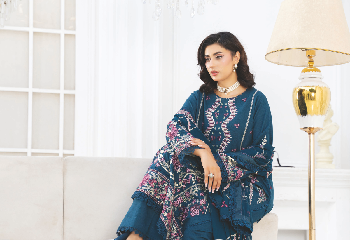 Elegant Embroidered Resham Karandi with Bamber Chiffon Dupatta