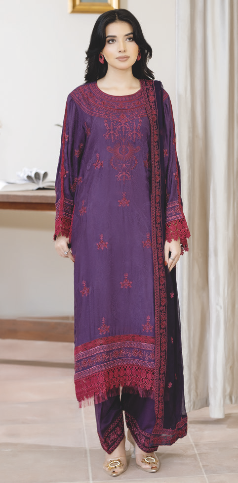 Premium Embroidered Silk Viscose Dress for Women | Bamber Chiffon Dupatta | Festive Winter Wear