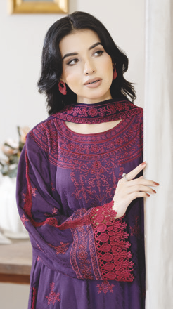 Premium Embroidered Silk Viscose Dress for Women | Bamber Chiffon Dupatta | Festive Winter Wear